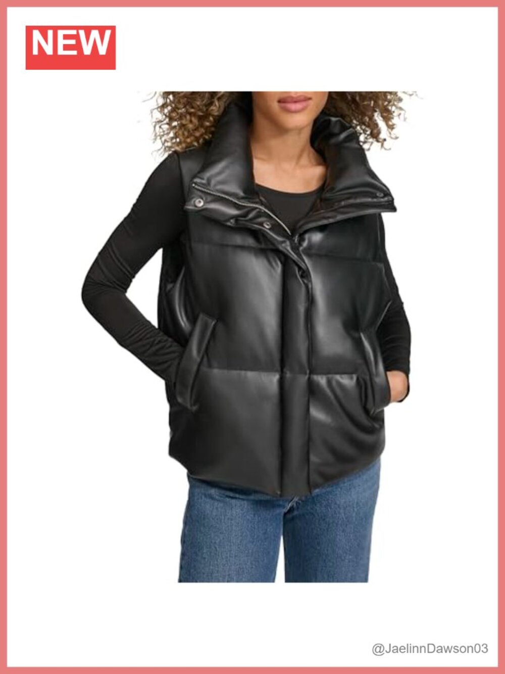 Vegan Leather Quilted Short Puffer Vest Sleeveless Water-Resistant Women